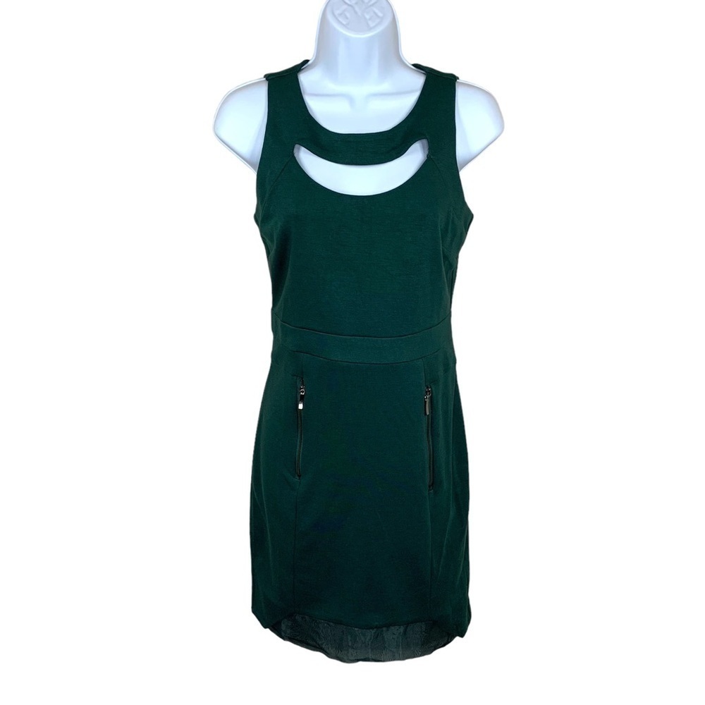 NEW Small Esley Deep Green Stretch Sleeveless Dress Cutout Neckline Event Party